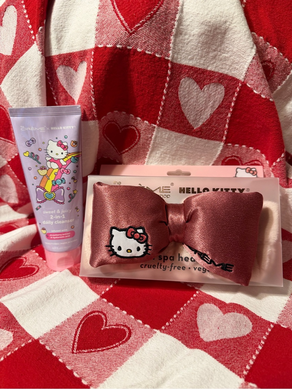 Hello Kitty Pink Satin Bow Headband & The Crème Shop Cleansee
